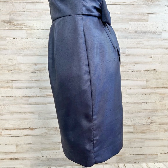 Jenny Yoo Cadie Bow Detail Shantung Sheath Dress Size 4 Navy Pockets Sleeveless - Picture 9 of 17